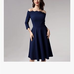Vintage Navy Off-Shoulder Party Dress